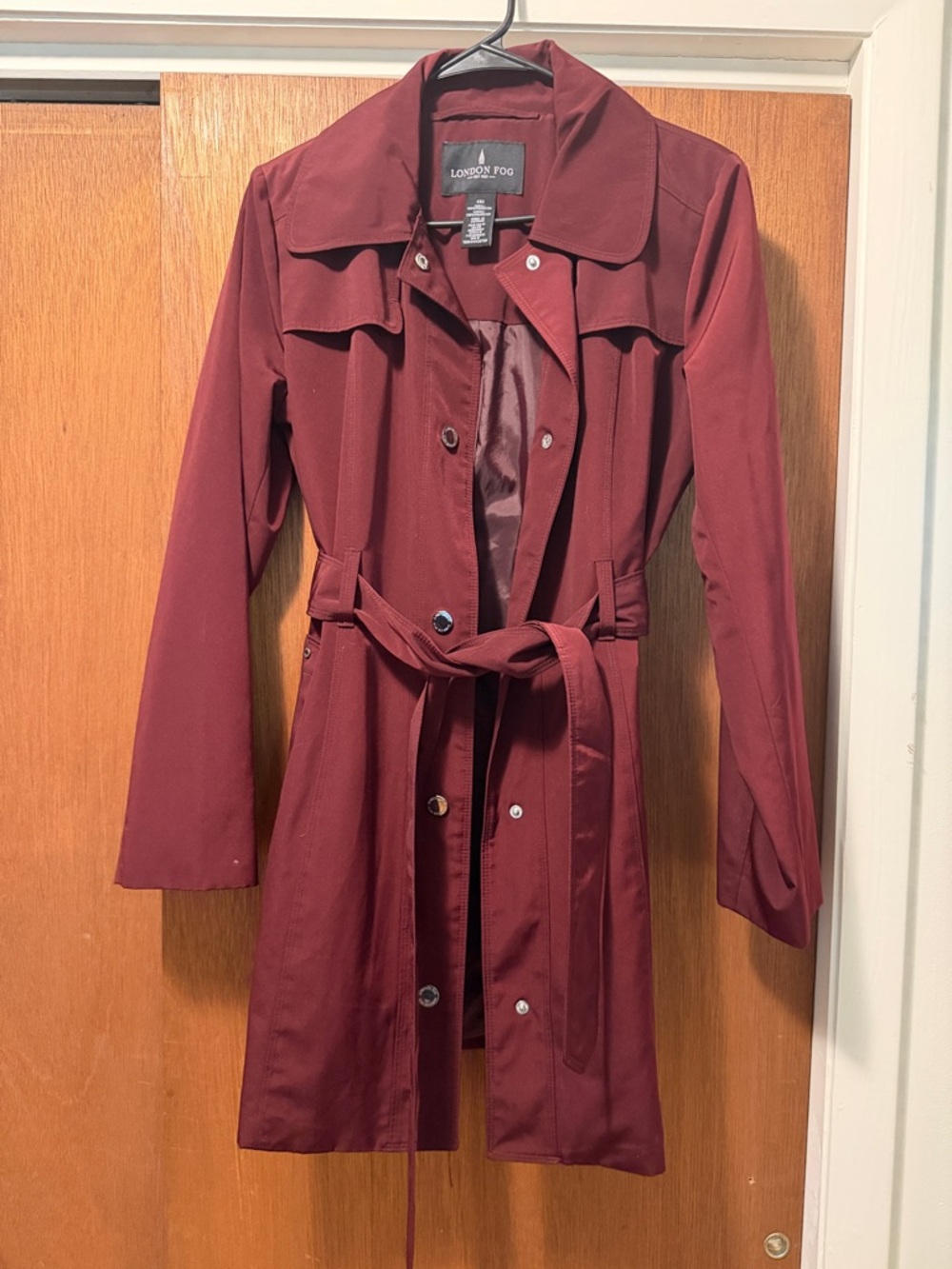 London Fog Women's Maroon Tie-Waist Trench Coat